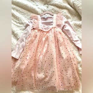 GIRLS SIZE 6 PEACH RAINBOW CONFETTI TULLE DRESS CHRISTMAS DRESS